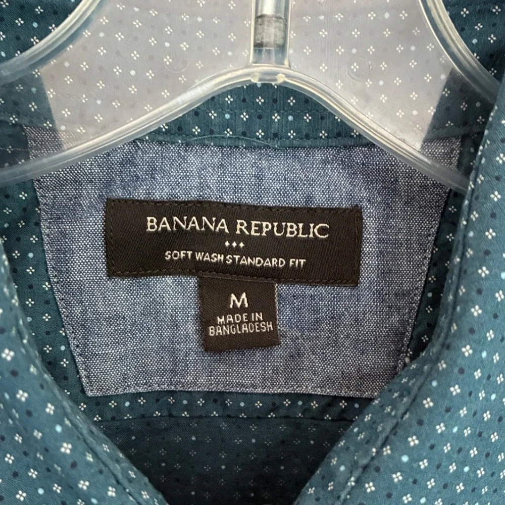 Banana Republic Mens Teal Blue Geometric Soft Wash Cotton Shirt Medium